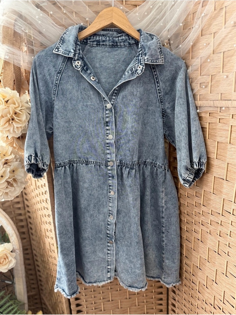 Denim Button-Front Midi Dress - Blue - Picture 4 of 4